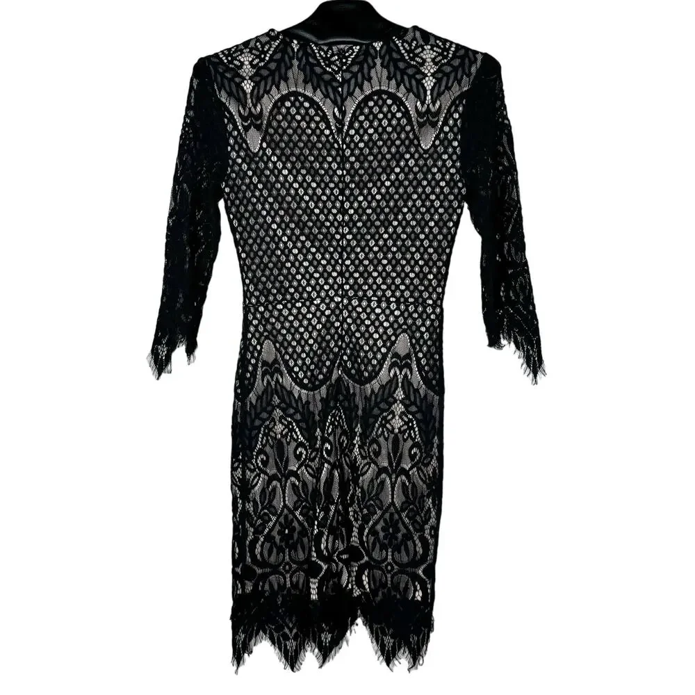 Entry Black 3/4 Sleeve Lace Mini Dress Small